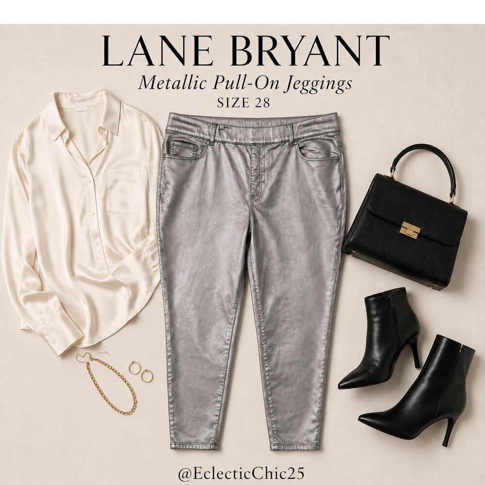 Lane Bryant Metallic Bronze High-Rise Pull-On Jeggings Plus Size 28